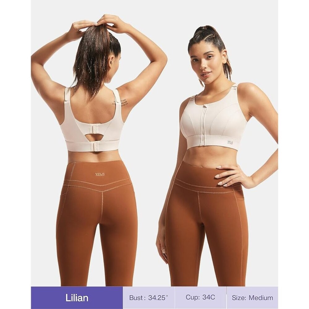 VFUS Womens High Support White Zip Front Sports Bra XXL